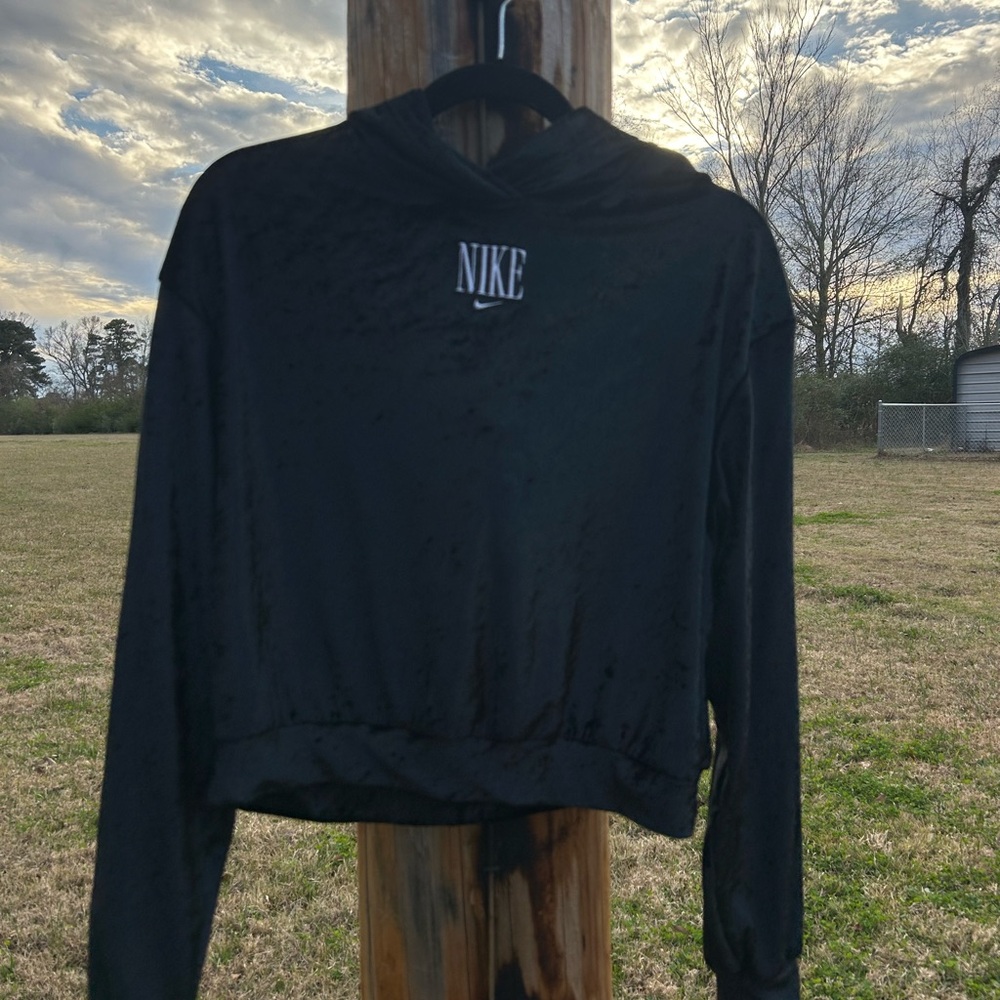Nike Black Velvet Cropped Hoodie